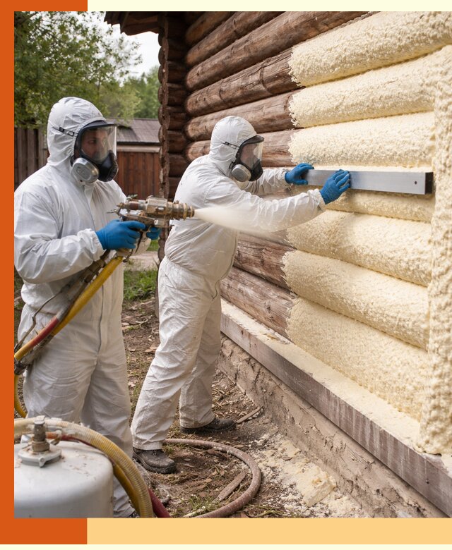 Утепление бревенчатого дома ППУ в Минеральных Водах эффективной изоляцией