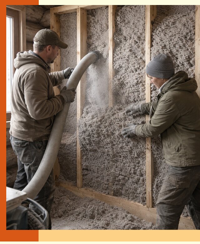 Утепление бревенчатого дома эковатой в Минеральных Водах