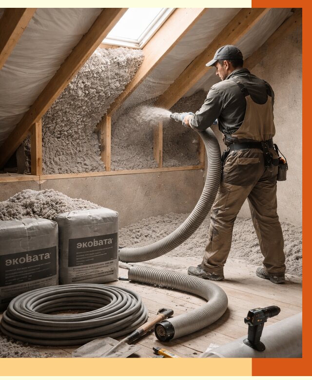 Утепление мансарды эковатой в Минеральных Водах от 2279 руб/м2 — монтаж, задувка, цена | ТепломастерМнр