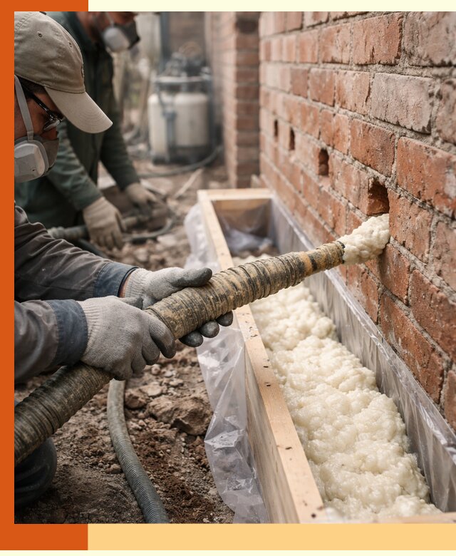 Заливка ППУ в пустоты кирпичной стены в Минеральных Водах