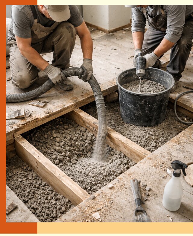 Заполнение пустот пола в Минеральных Водах полиуретаном и пенополистиролом