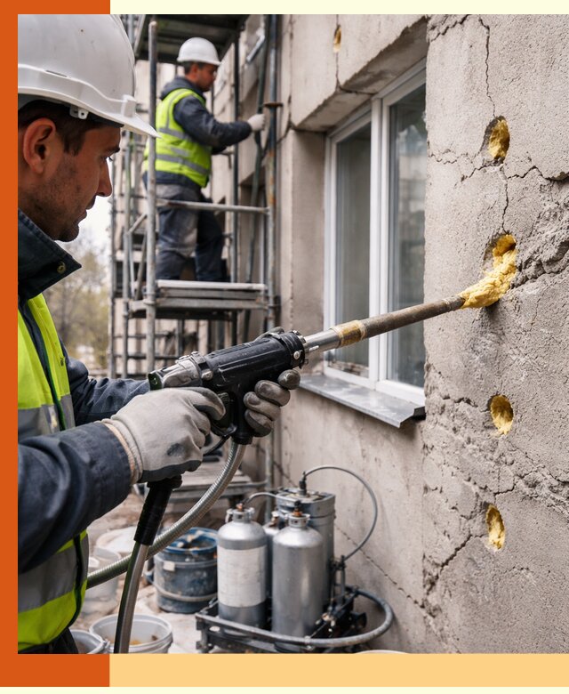 Заполнение пустот в фасаде и утепление стен в Минеральных Водах