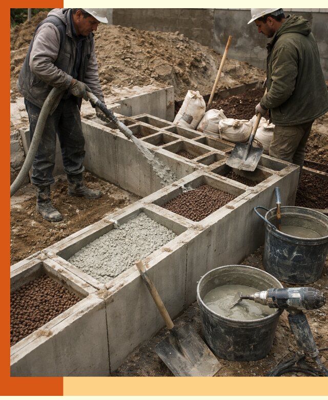 Заполнение полостей фундамента в Минеральных Водах герметичным утеплением и повышением прочности